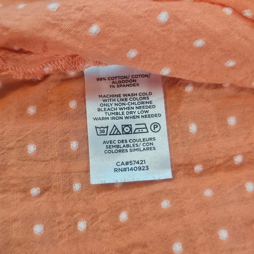 LOFT S Small Coral Swiss Dot 3/4 Sleeve Drawstring V-Neck Shirt L737 - Picture 5 of 6